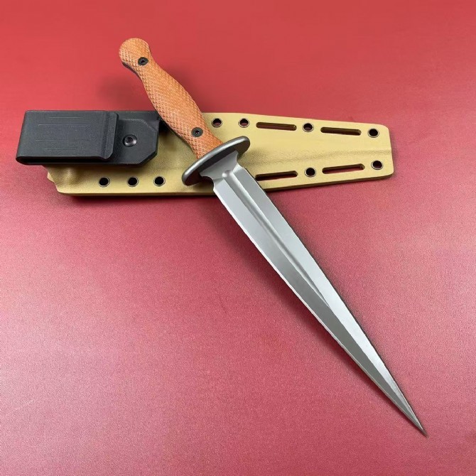 Acta Non Verba M500 Anthropoid Fixed Blade Fighting Knife 8.23" Elmax Double Edge Dagger, Flax Handles - ANVM500-001