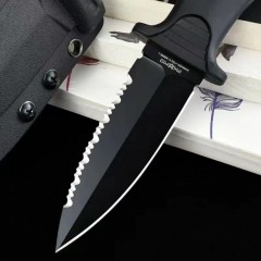 FX-647 S Elementum Fixed Knife 3.9" N690 Black Double Edged Blade, Black TPE Handles, Kydex Sheath