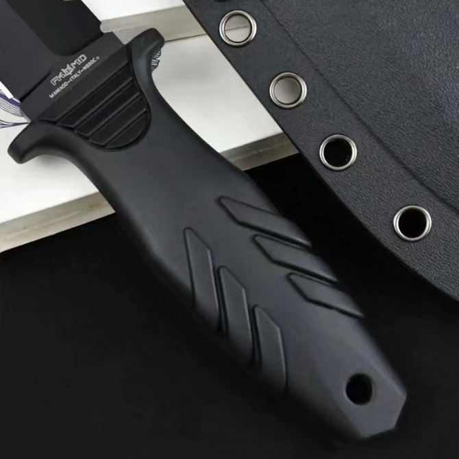 FX-647 S Elementum Fixed Knife 3.9" N690 Black Double Edged Blade, Black TPE Handles, Kydex Sheath