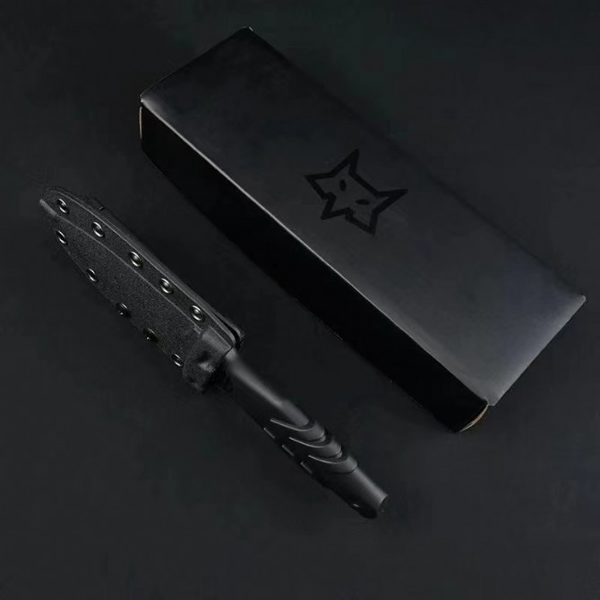 FX-647 S Elementum Fixed Knife 3.9" N690 Black Double Edged Blade, Black TPE Handles, Kydex Sheath