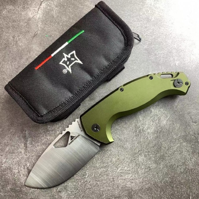 FX SK-02OD El Capitan Folding Knife 3.70" M390 Satin Drop Point Blade, OD Aluminum Handles, Frame Lock