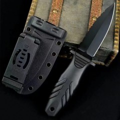 FX-647 S Elementum Fixed Knife 3.9" N690 Black Double Edged Blade, Black TPE Handles, Kydex Sheath