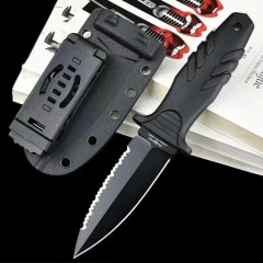 FX-647 S Elementum Fixed Knife 3.9" N690 Black Double Edged Blade, Black TPE Handles, Kydex Sheath