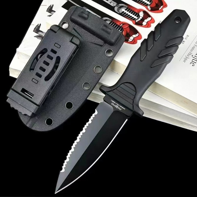 FX-647 S Elementum Fixed Knife 3.9" N690 Black Double Edged Blade, Black TPE Handles, Kydex Sheath