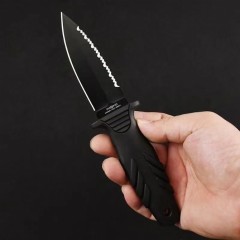 FX-647 S Elementum Fixed Knife 3.9" N690 Black Double Edged Blade, Black TPE Handles, Kydex Sheath