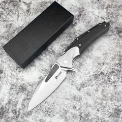 KV-Venom Folding Knife 4.02" D2 Satin Drop Point Blade, Carbon Fiber + Aluminum Handles