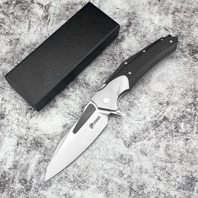 KV-Venom Folding Knife 4.02" D2 Satin Drop Point Blade, Carbon Fiber + Aluminum Handles