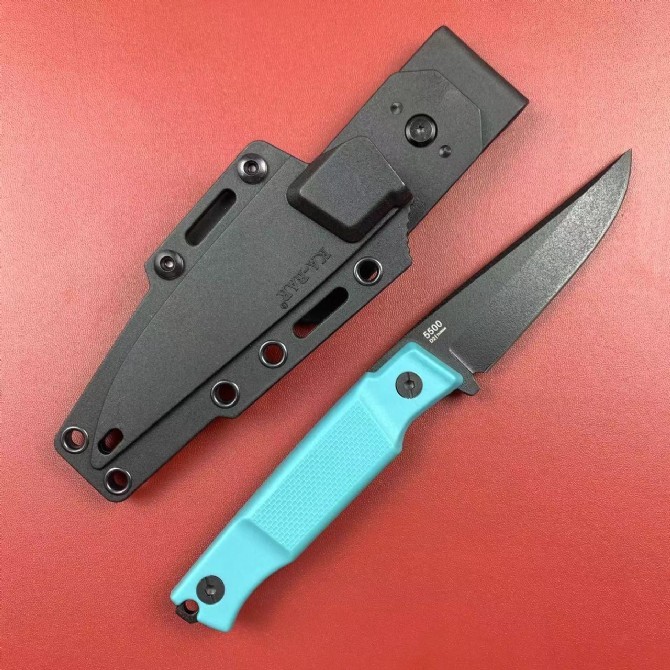 KA-BAR Petr Janda 5500 Fixed Blade Knife 3.86" D2 Black Clip Point Blade, GFN Handles