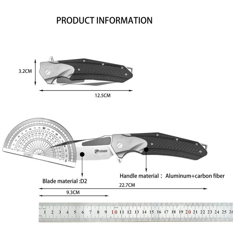 KV-Venom Folding Knife 4.02" D2 Satin Drop Point Blade, Carbon Fiber + Aluminum Handles