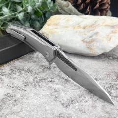 KV-Venom Folding Knife 4.02" D2 Satin Drop Point Blade, Carbon Fiber + Aluminum Handles