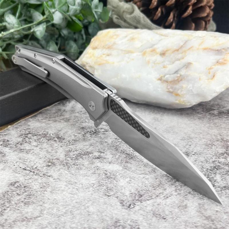 KV-Venom Folding Knife 4.02" D2 Satin Drop Point Blade, Carbon Fiber + Aluminum Handles