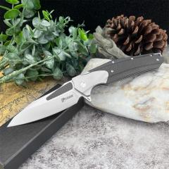 KV-Venom Folding Knife 4.02" D2 Satin Drop Point Blade, Carbon Fiber + Aluminum Handles
