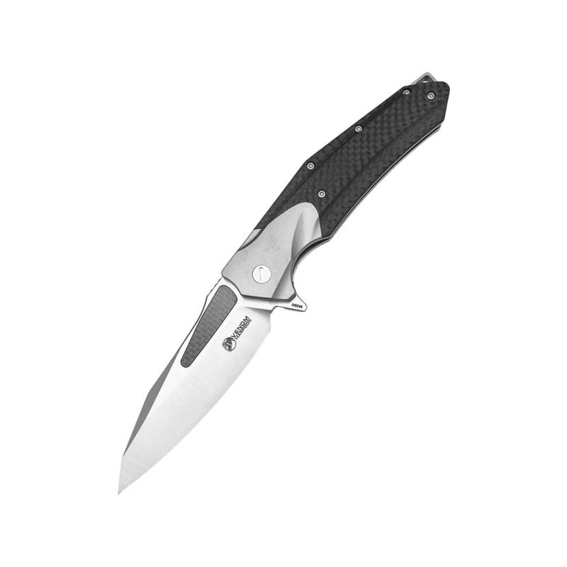 KV-Venom Folding Knife 4.02" D2 Satin Drop Point Blade, Carbon Fiber + Aluminum Handles