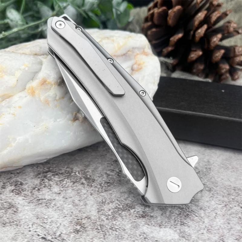 KV-Venom Folding Knife 4.02" D2 Satin Drop Point Blade, Carbon Fiber + Aluminum Handles