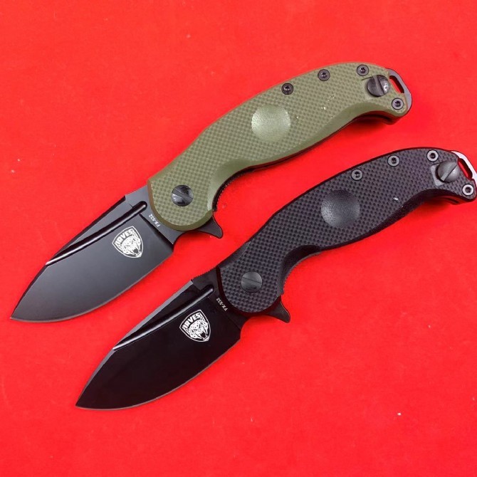 FX-532 LRVES Folding Knife 3.39" N690 Satin Drop Point Blade, OD G10 Handles