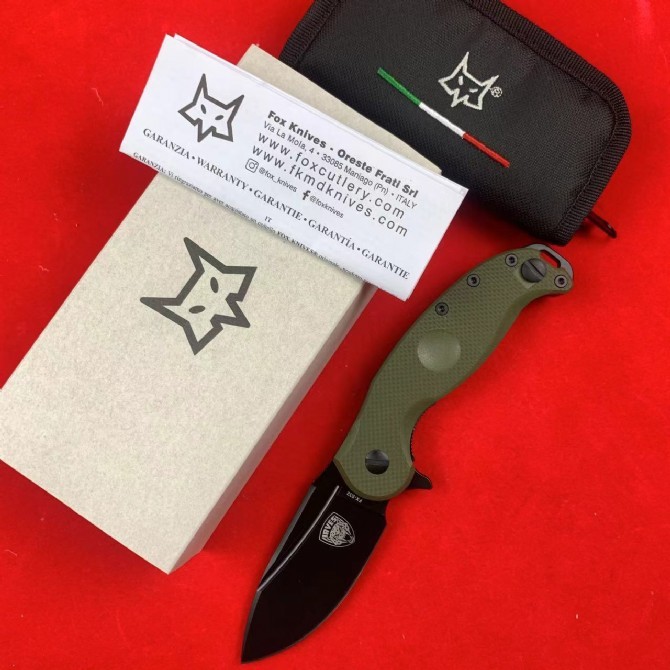 FX-532 LRVES Folding Knife 3.39" N690 Satin Drop Point Blade, OD G10 Handles