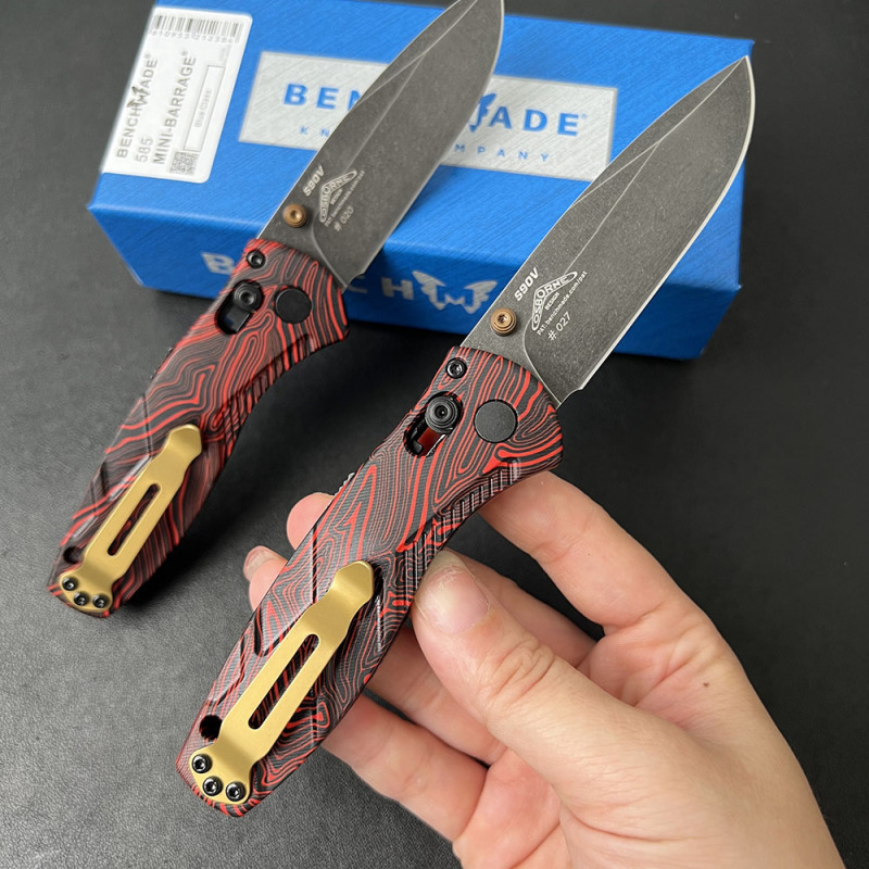 BM 585BK-251 Gold Class Mini Barrage AXIS-Assisted Folding Knife 2.95" S90V Black DLC Plain Blade, G10 Handles