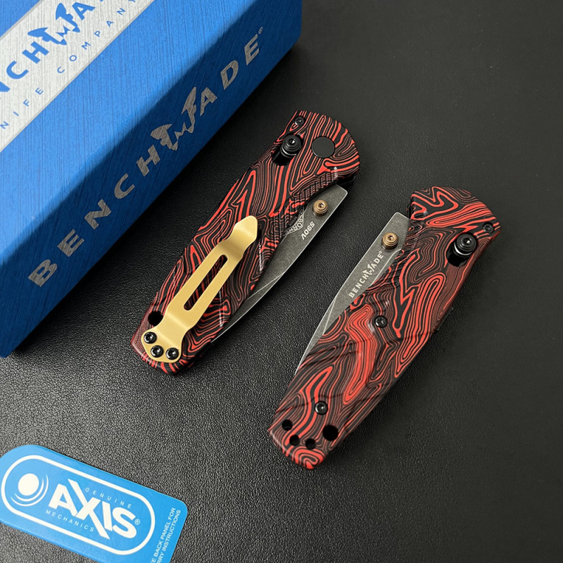 BM 585BK-251 Gold Class Mini Barrage AXIS-Assisted Folding Knife 2.95" S90V Black DLC Plain Blade, G10 Handles