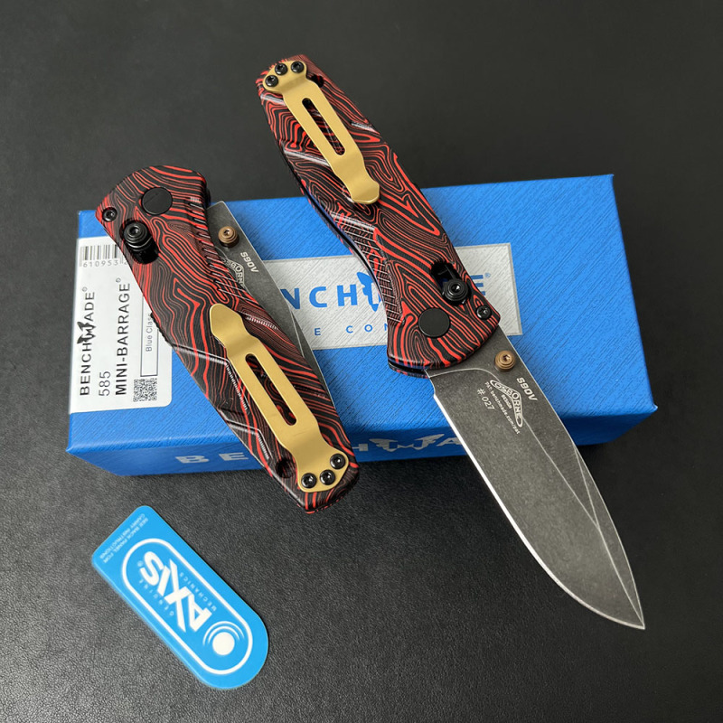 BM 585BK-251 Gold Class Mini Barrage AXIS-Assisted Folding Knife 2.95" S90V Black DLC Plain Blade, G10 Handles