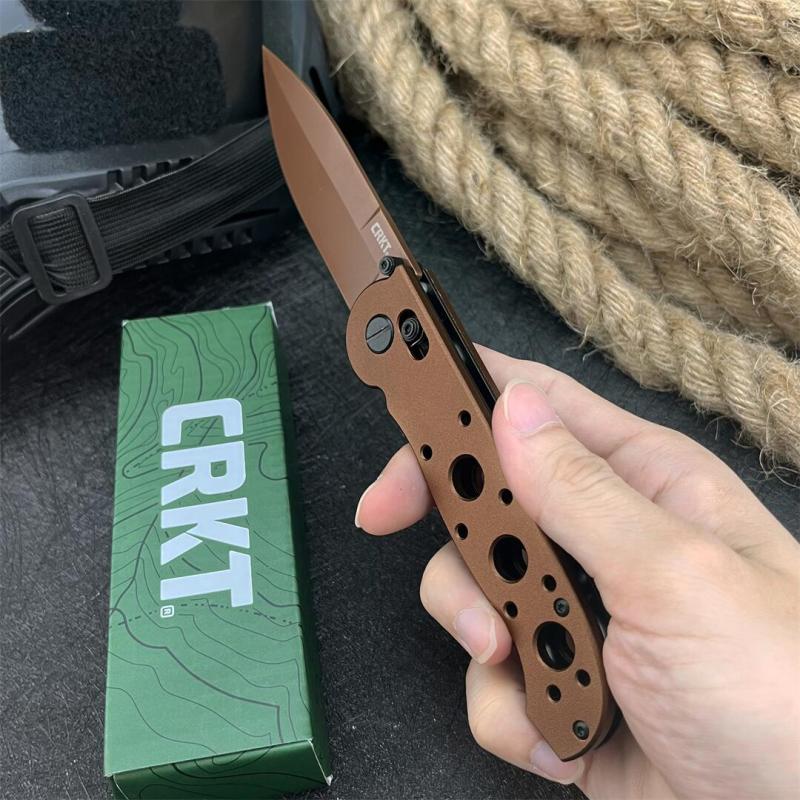 CRKT M16 Carson Flipper Knife 3.54" D2 Combo Drop Blade, Desert Tan, Nylon Fiber Handles