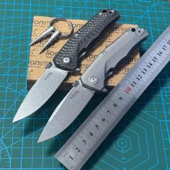 LionSteel Three Rapid Folder Knife 2.95" M390 Blade, Matte Titanium/Carbon Fiber Handles