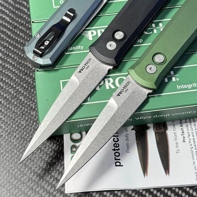 Pro-Tech 924 Godfather AUTO Folding Knife 3.94" 154CM Bead Blasted Plain Blade, T6 Aluminum Handles