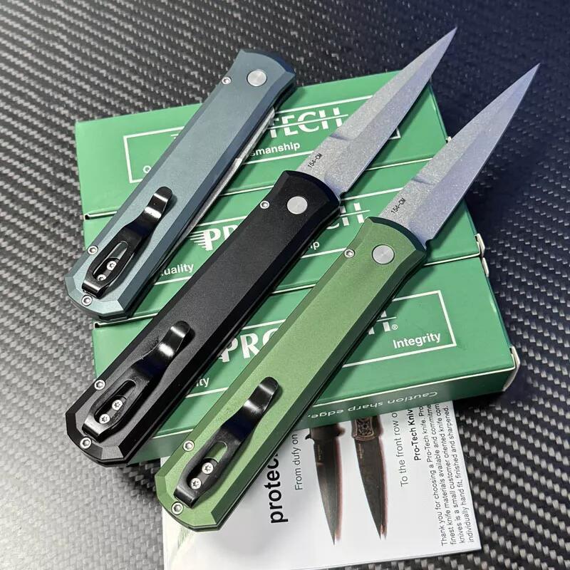 Pro-Tech 924 Godfather AUTO Folding Knife 3.94" 154CM Bead Blasted Plain Blade, T6 Aluminum Handles