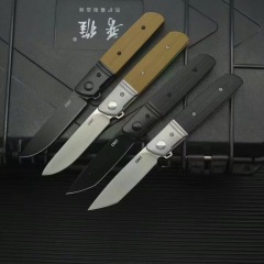 CRKT 5720 Bamboozled Assisted Flipper Knife 3.27" D2 Satin Plain Blade, Black G10 Handles with Steel Bolsters