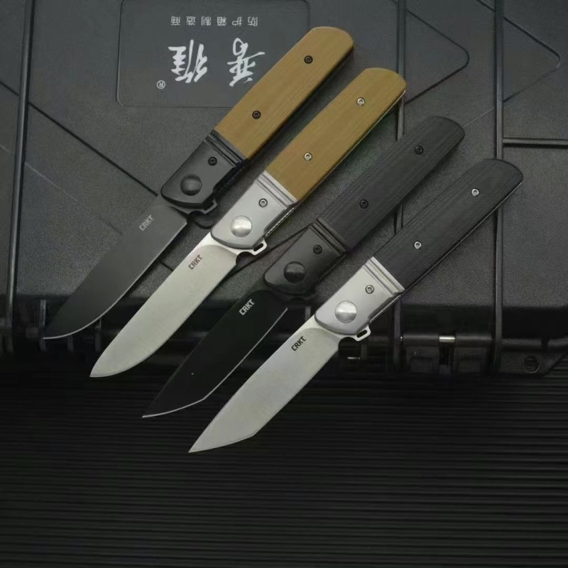 CRKT 5720 Bamboozled Assisted Flipper Knife 3.27" D2 Satin Plain Blade, Black G10 Handles with Steel Bolsters