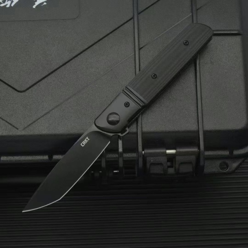 CRKT 5720 Bamboozled Assisted Flipper Knife 3.27" D2 Satin Plain Blade, Black G10 Handles with Steel Bolsters