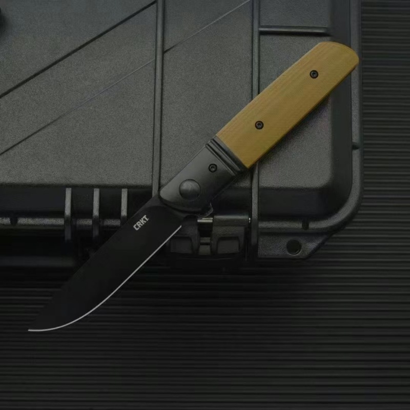 CRKT 5720 Bamboozled Assisted Flipper Knife 3.27" D2 Satin Plain Blade, Black G10 Handles with Steel Bolsters