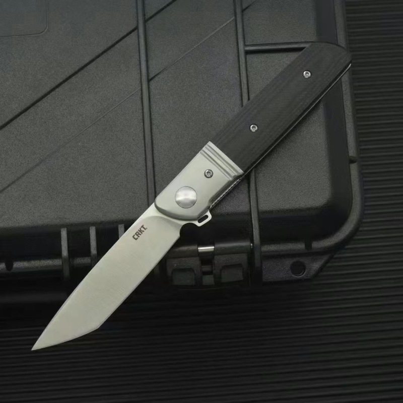 CRKT 5720 Bamboozled Assisted Flipper Knife 3.27" D2 Satin Plain Blade, Black G10 Handles with Steel Bolsters
