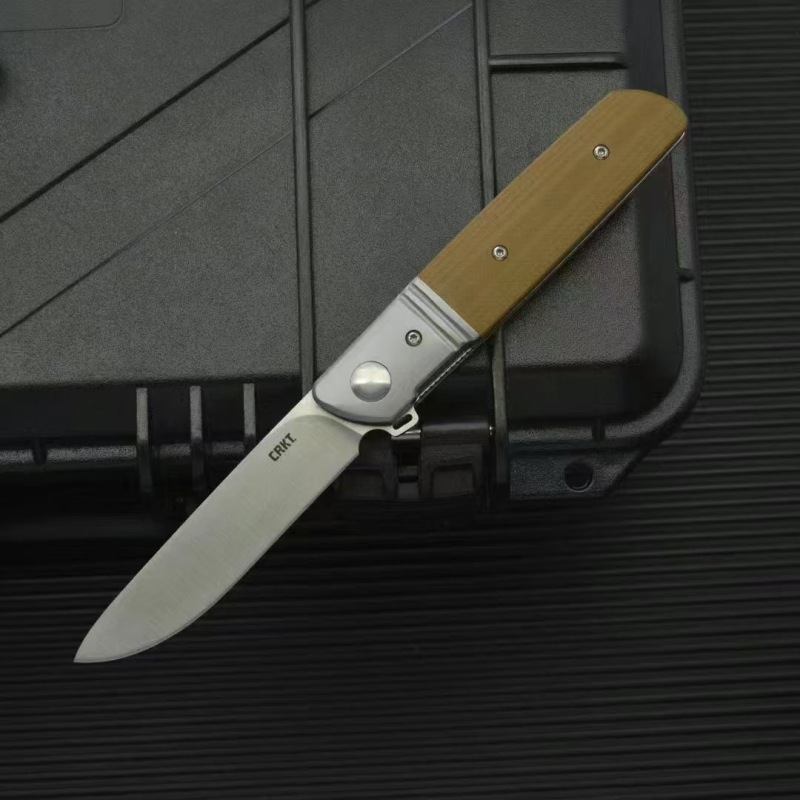 CRKT 5720 Bamboozled Assisted Flipper Knife 3.27" D2 Satin Plain Blade, Black G10 Handles with Steel Bolsters