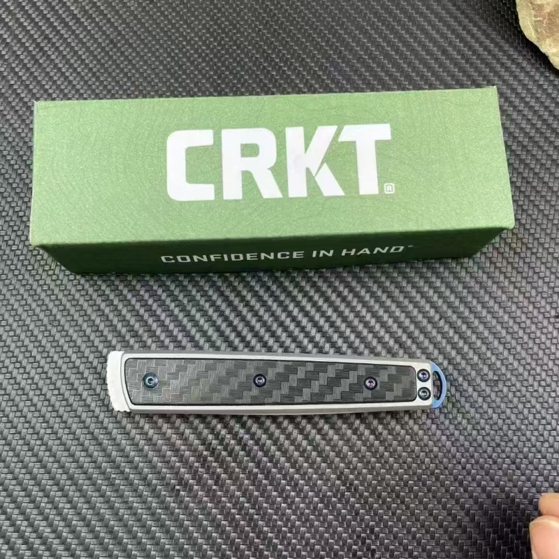 CRKT 7190 Flipper Knife 2.76" 8Cr13mov Combo Drop Blade, Carbon Fiber Handles