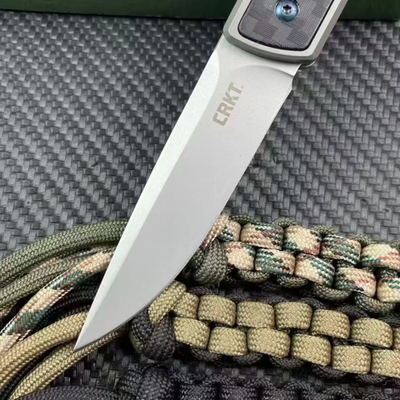 CRKT 7190 Flipper Knife 2.76" 8Cr13mov Combo Drop Blade, Carbon Fiber Handles