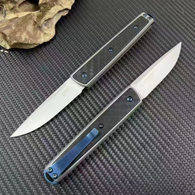 CRKT 7190 Flipper Knife 2.76" 8Cr13mov Combo Drop Blade, Carbon Fiber Handles