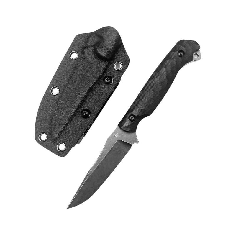 Toor Knives Secret Fixed Blade Knife 4.96" CPM-D2 Black Point Blade, 3D Machined Black G10 Handles