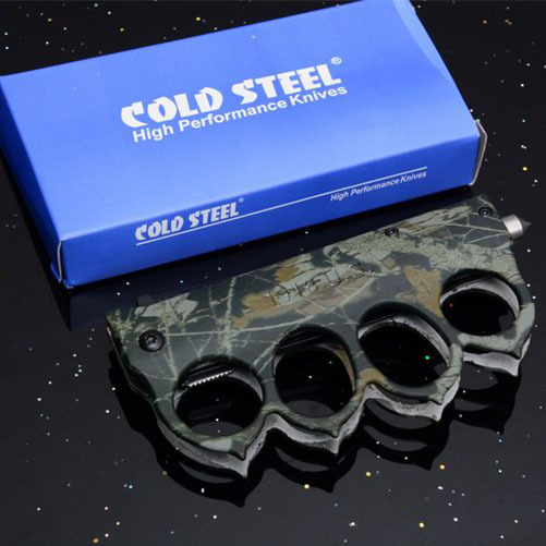 CS Camo Boxing Knuckles Folding Knife 3.35" 7Cr17 Plain Blade, Aluminum Alloy Handles