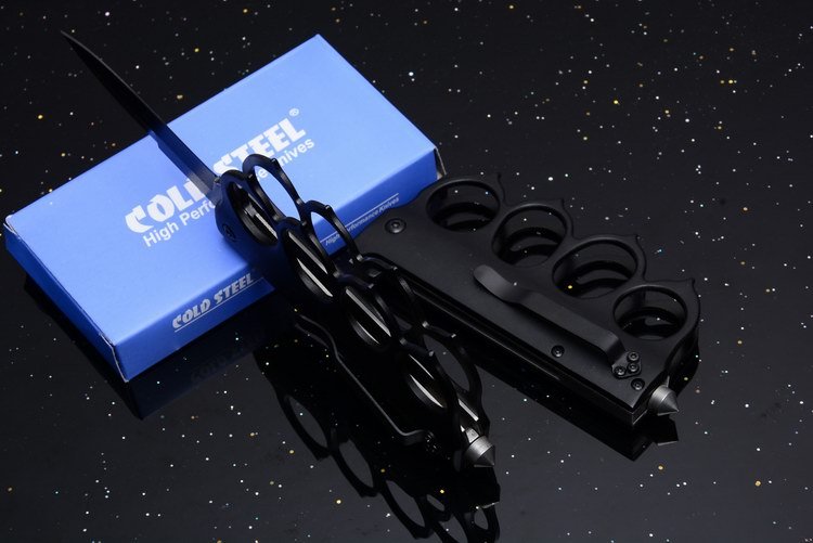 CS Black Boxing Knuckles Folding Knife 3.35" 7Cr17 Plain Blade, Aluminum Alloy Handles