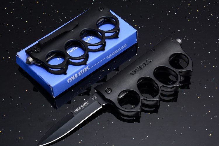 CS Black Boxing Knuckles Folding Knife 3.35" 7Cr17 Plain Blade, Aluminum Alloy Handles