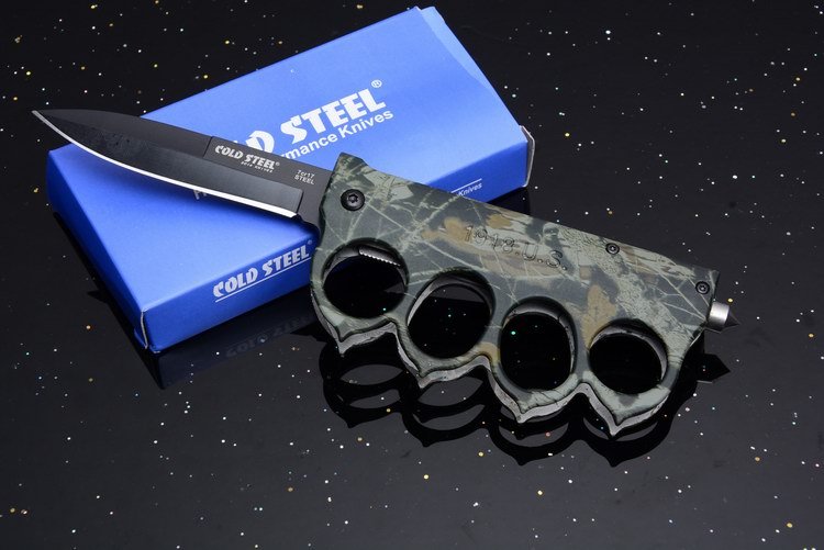 CS Camo Boxing Knuckles Folding Knife 3.35" 7Cr17 Plain Blade, Aluminum Alloy Handles