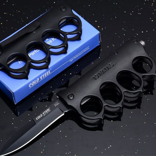 CS Black Boxing Knuckles Folding Knife 3.35" 7Cr17 Plain Blade, Aluminum Alloy Handles