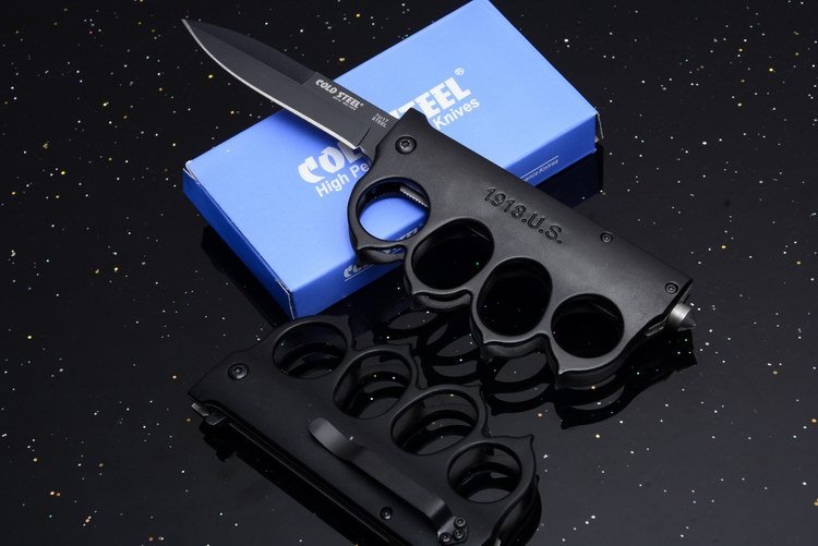 CS Black Boxing Knuckles Folding Knife 3.35" 7Cr17 Plain Blade, Aluminum Alloy Handles