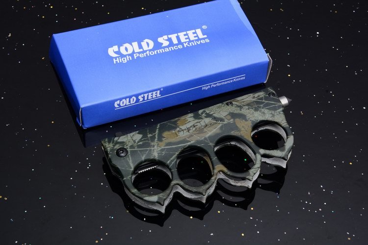 CS Camo Boxing Knuckles Folding Knife 3.35" 7Cr17 Plain Blade, Aluminum Alloy Handles