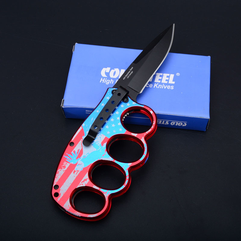 CS Camo Boxing Knuckles Folding Knife 3.15" 420 Plain Blade, Aluminum Alloy Handles
