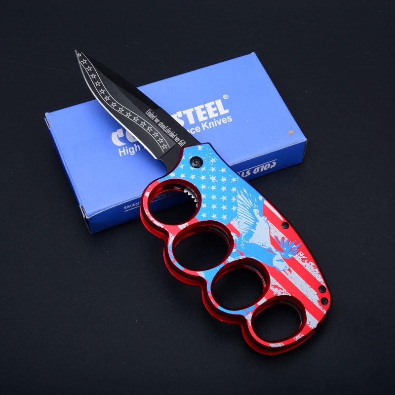 CS Camo Boxing Knuckles Folding Knife 3.15" 420 Plain Blade, Aluminum Alloy Handles