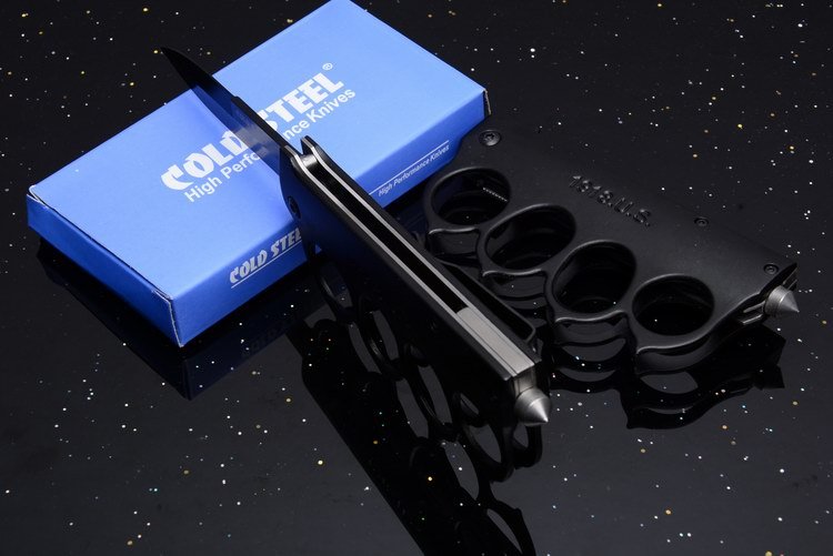 CS Black Boxing Knuckles Folding Knife 3.35" 7Cr17 Plain Blade, Aluminum Alloy Handles