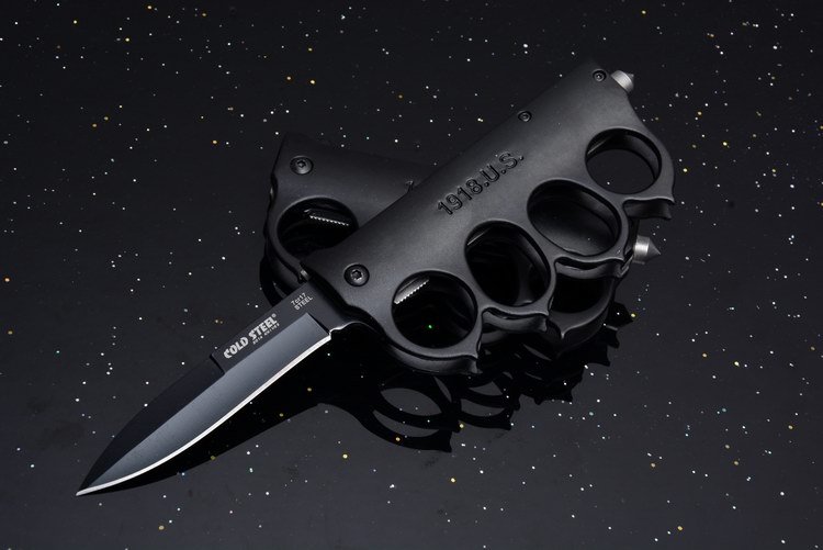 CS Black Boxing Knuckles Folding Knife 3.35" 7Cr17 Plain Blade, Aluminum Alloy Handles