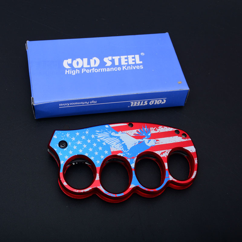 CS Camo Boxing Knuckles Folding Knife 3.15" 420 Plain Blade, Aluminum Alloy Handles