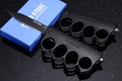 CS Black Boxing Knuckles Folding Knife 3.35" 7Cr17 Plain Blade, Aluminum Alloy Handles